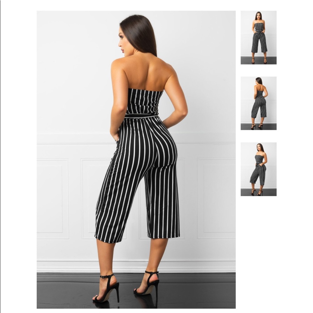 ❤️❤️5⭐️ Black and while tie belt Jumper jumpsuit - Picture 2 of 4